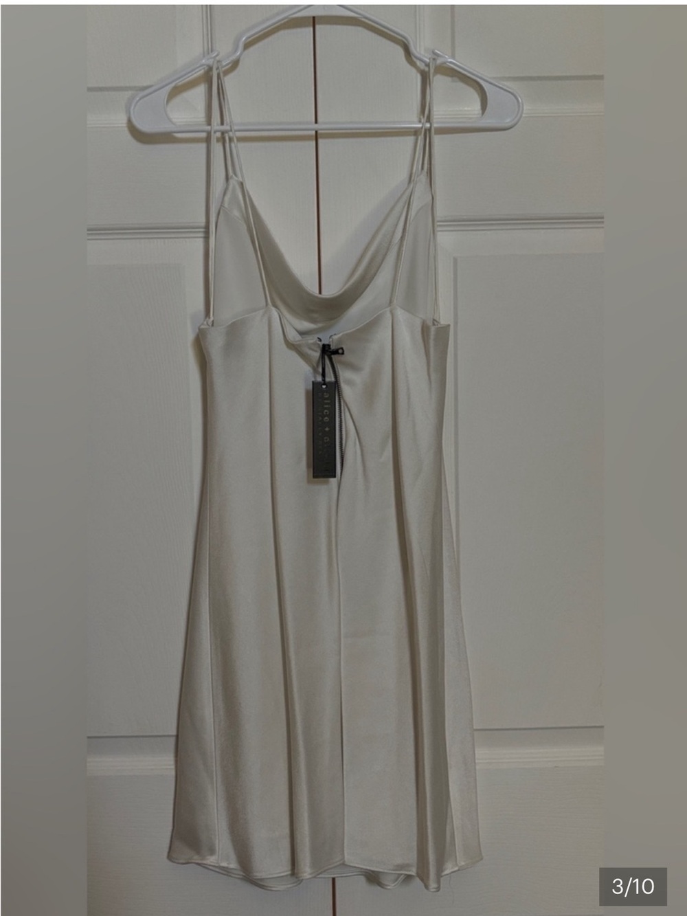 NWT Alice + Olivia $295 Off White Satin Cowl Neck Mini Dress Size 0 - Picture 3 of 9